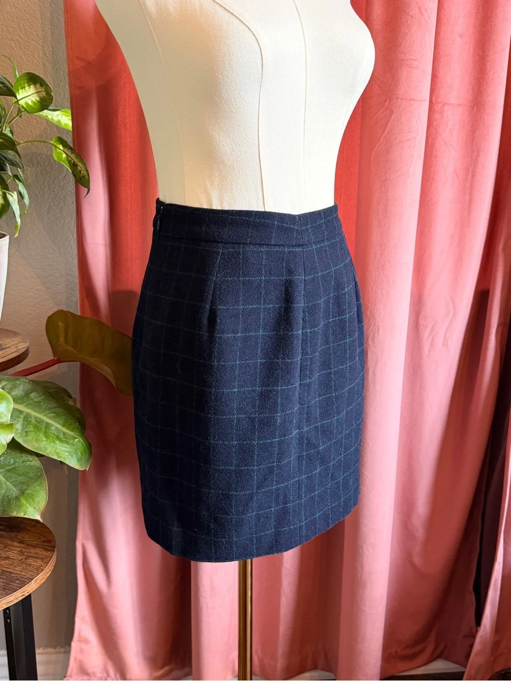 J. Crew Navy Mini Skirt with Green Windowpane